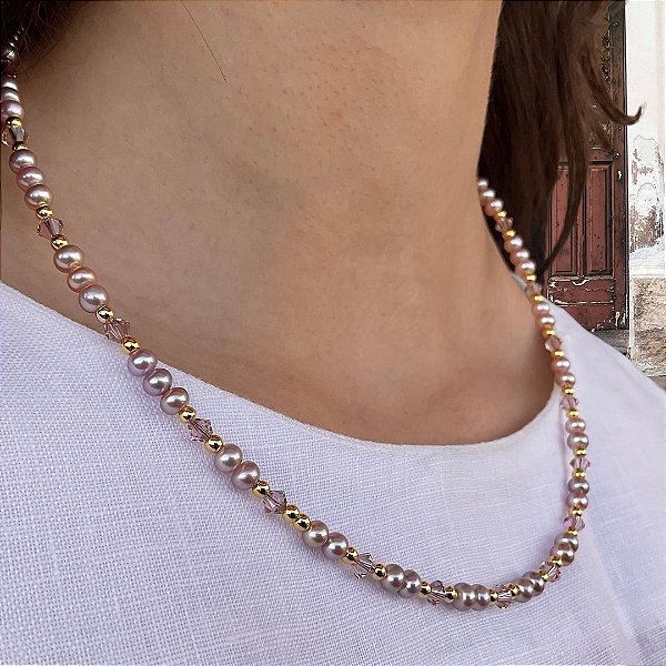 Colar Rosa di Conca ( pérolas barrocas rosadas )