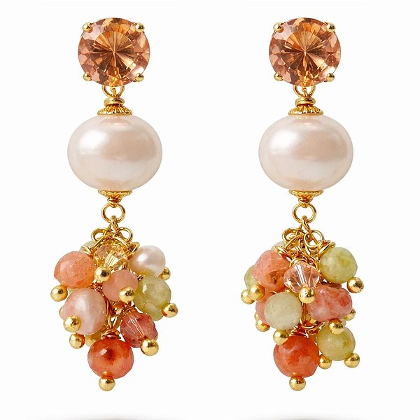 Brincos Crema di Limone ( pedra da lua , granada grossular )