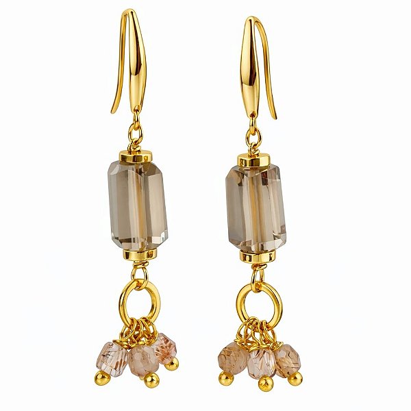 Brincos Veliero ( quartzo fumê e rutilo )