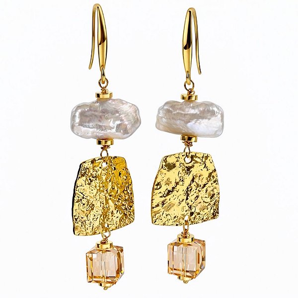 Brincos Scoglio Dorato ( pérolas barrocas e cristal golden shadow )