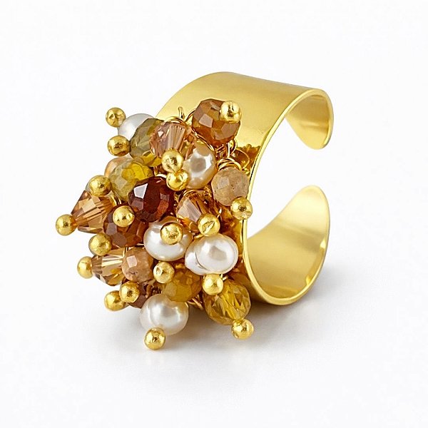 Anel Solle della Costiera ( safira amarela, granada grossular, ágata de renda )