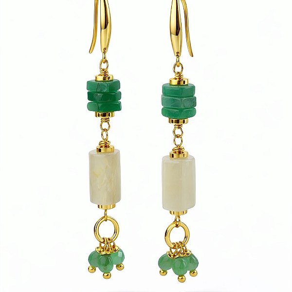 Brincos Essenza ( esmeraldas e pedra da lua )