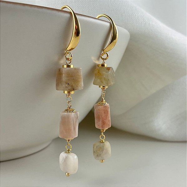 Brincos Luna sul Giardino ( pedra do Sol, da lua e opala rosa )