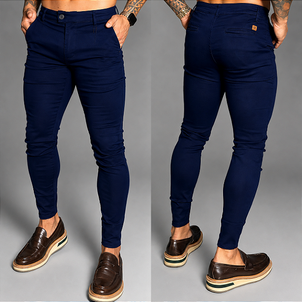 Calça Alfaiataria Skinny Cós Italiano: Azul Marinho