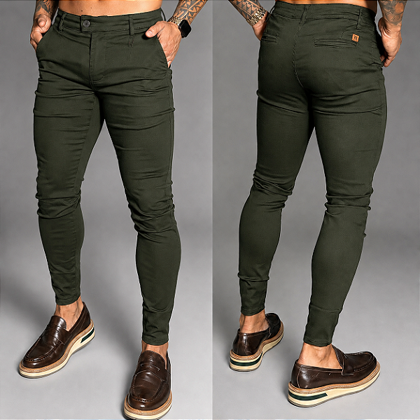 Calça Alfaiataria Skinny Cós Italiano: Verde Militar Escuro