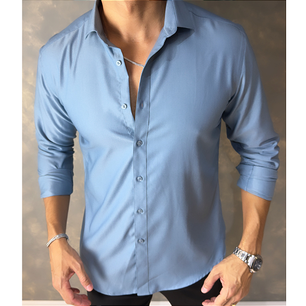 Camisa Slim Fit Azul Maia Tecnologia N Amassa