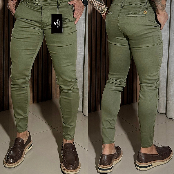 Calça Alfaiataria Skinny Cós Italiano: Verde Militar