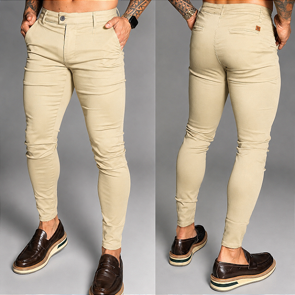 Calça Alfaiataria Skinny Cós Italiano: Bege
