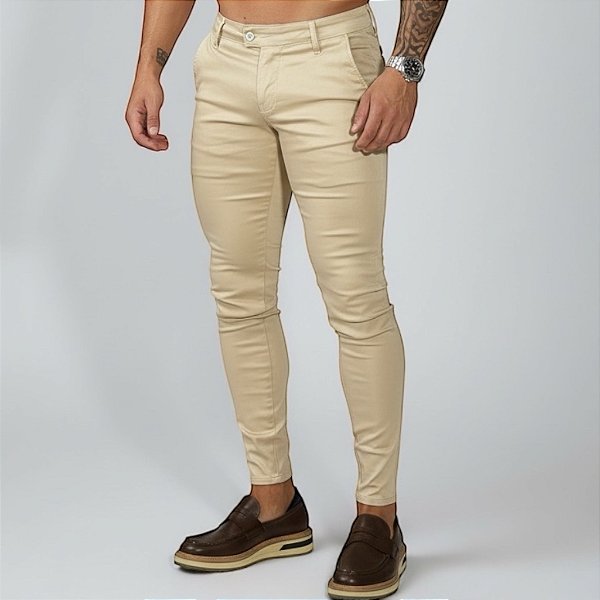 Calça Alfaiataria Skinny Cós Italiano: Bege