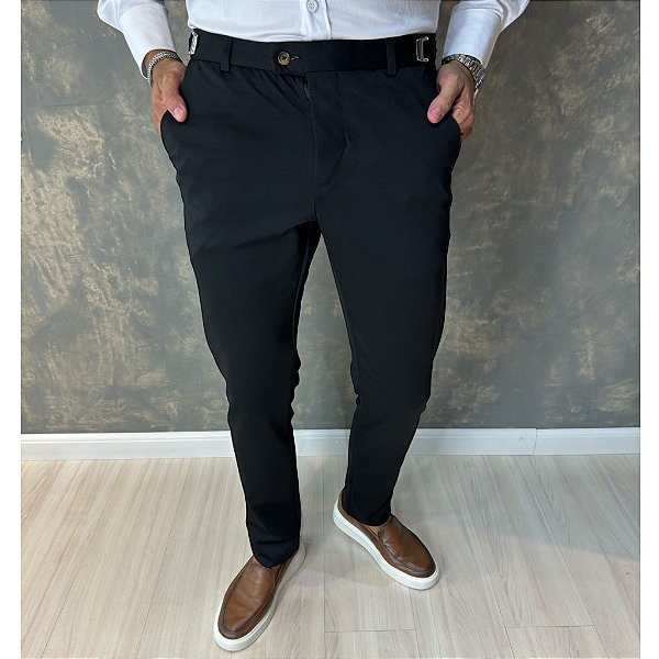 Calça Alfaiataria Slim Black Com Regulagem Lateral