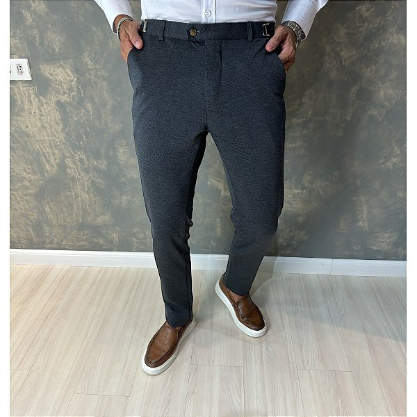 Calça Alfaiataria Slim Chumbo Com Regulagem Lateral