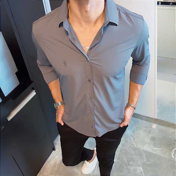 Camisa Social Tecnológica Cinza Chumbo