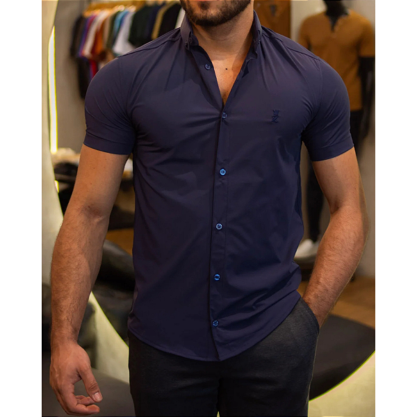 Camisa Manga Curta Tecnológica Azul Marinho