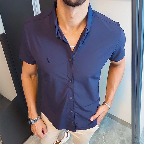 Camisa Manga Curta Tecnológica Azul Marinho