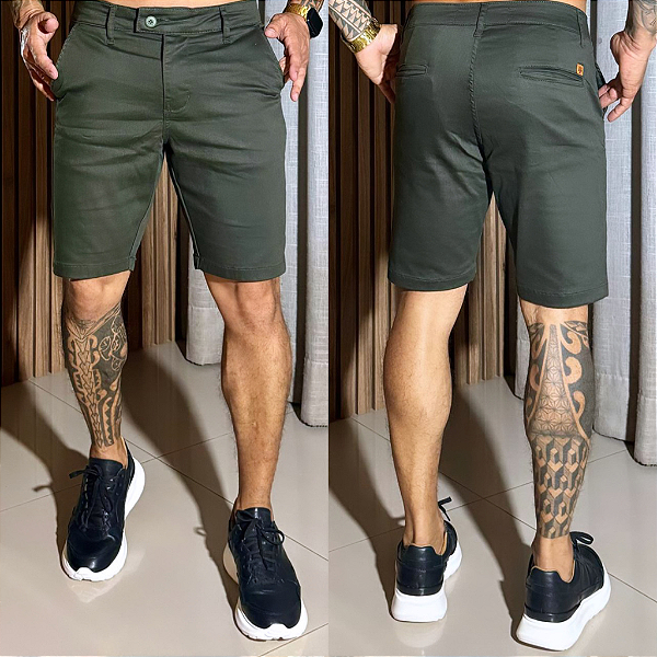 Bermuda Alfaiataria Cós Italiano Verde Militar