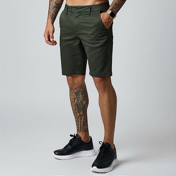 Bermuda Alfaiataria Cós Italiano Verde Militar