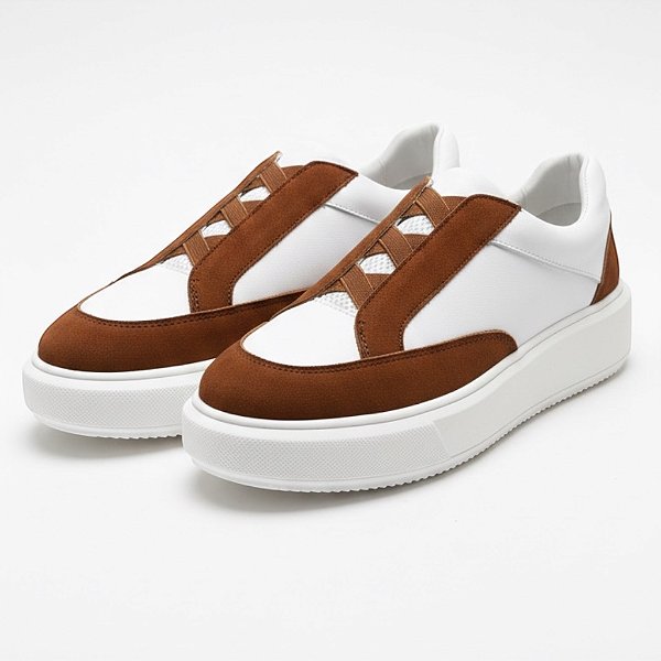 Sneaker Comfort Branco / Marrom Elastico em X