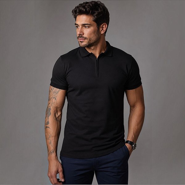 Camisa Polo Ziper Black