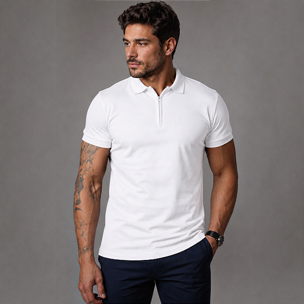 Camisa Polo Ziper Branca