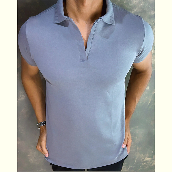 Camisa Polo Ziper Cinza