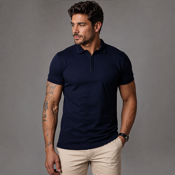 Camisa Polo Ziper Marinho