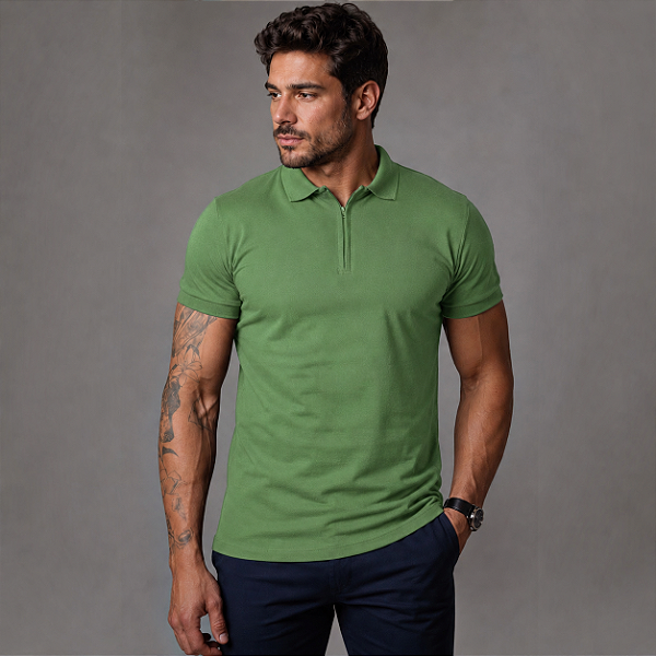 Camisa Polo Ziper Verde