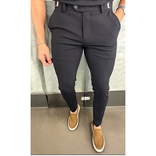 Calça Alfaiataria Skinny Black Com Regulagem Lateral