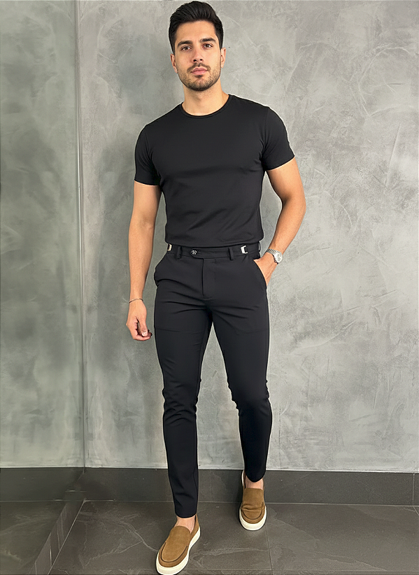 Calça Alfaiataria Skinny Black Com Regulagem Lateral