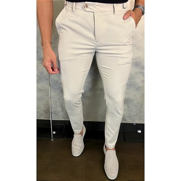 Calça Alfaiataria Skinny Areia Com Regulagem Lateral