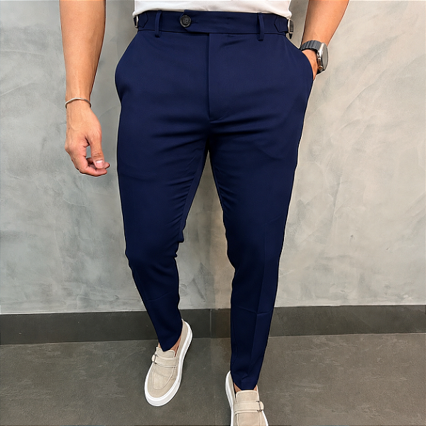 Calça Alfaiataria Slim Verona Azul Marinho com Aperto na Lateral
