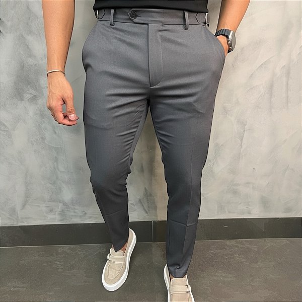 Calça Alfaiataria Slim Chumbo com Ajuste na Lateral Manual