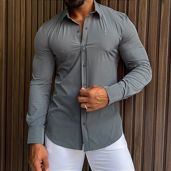 Camisa Slim Fit Chumbo Ultra Elástica