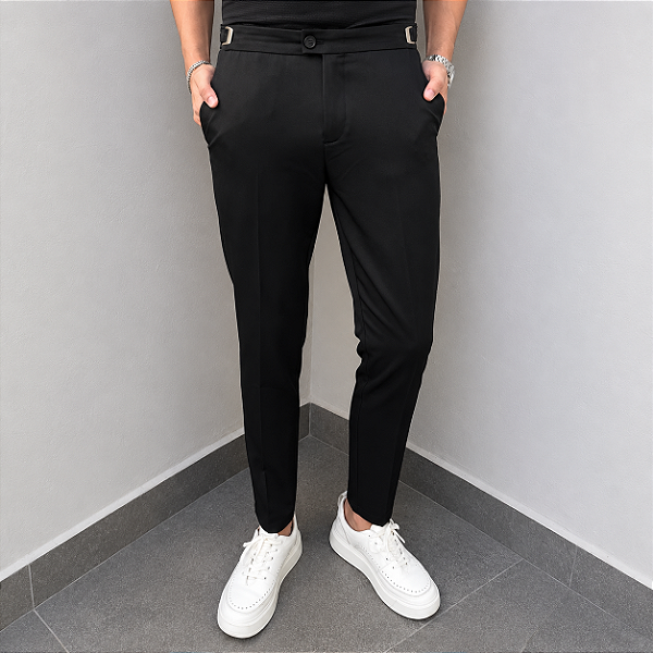 Calça Alfaiataria Slim Viena Black Com Regulagem Lateral
