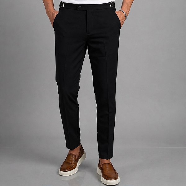 Calça Alfaiataria Slim Viena Black Com Regulagem Lateral