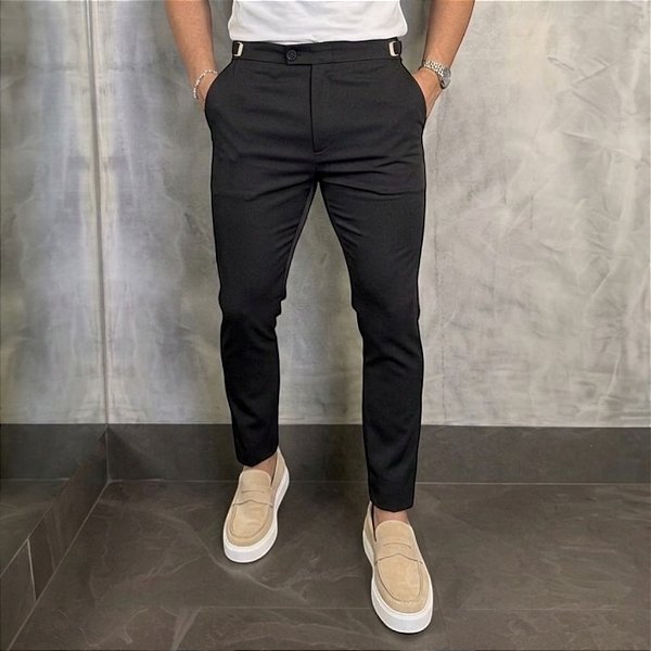 Calça Alfaiataria Slim Viena Black Com Regulagem Lateral