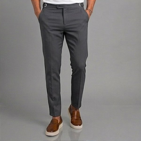 Calça Alfaiataria Slim Viena Chumbo Com Regulagem Lateral