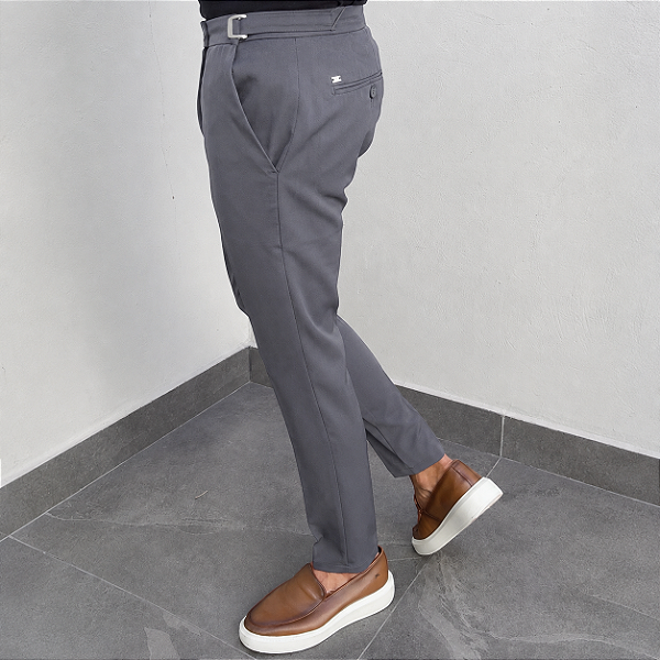 Calça Alfaiataria Slim Viena Chumbo Com Regulagem Lateral