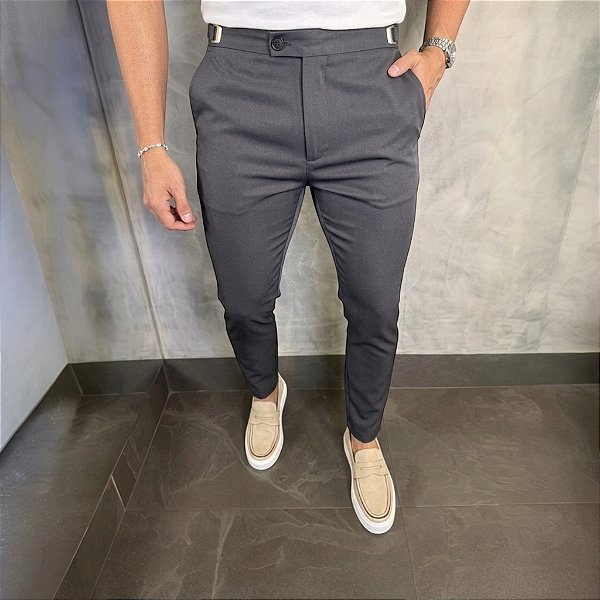 Calça Alfaiataria Slim Viena Chumbo Com Regulagem Lateral