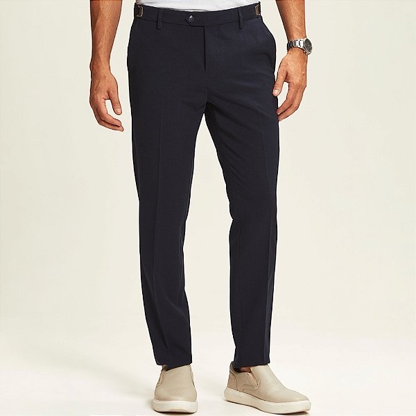 Calça Alfaiataria Atenas Slim Preta Com Regulagem Lateral