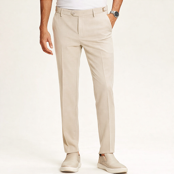 Calça Alfaiataria Atenas Slim Areia Com Regulagem Lateral