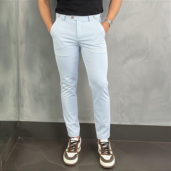 Calça Alfaiataria Atenas Slim Azul Claro BB Com Regulagem Lateral