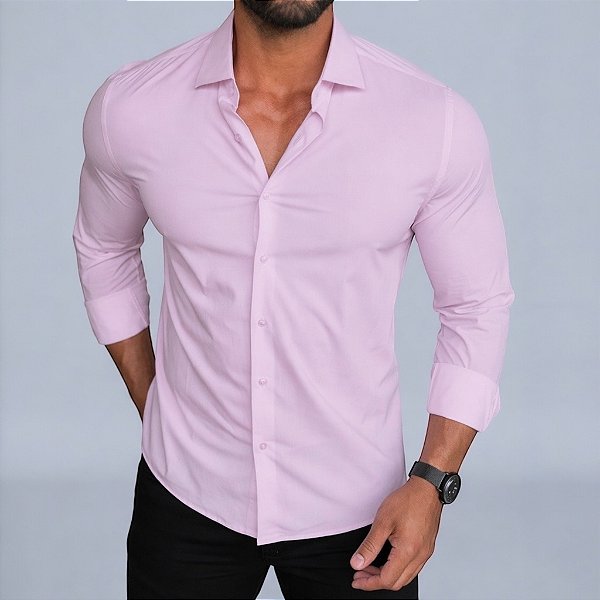 Camisa Slim Fit Tecnologica Rose Manga Longa Fibra De Bambu
