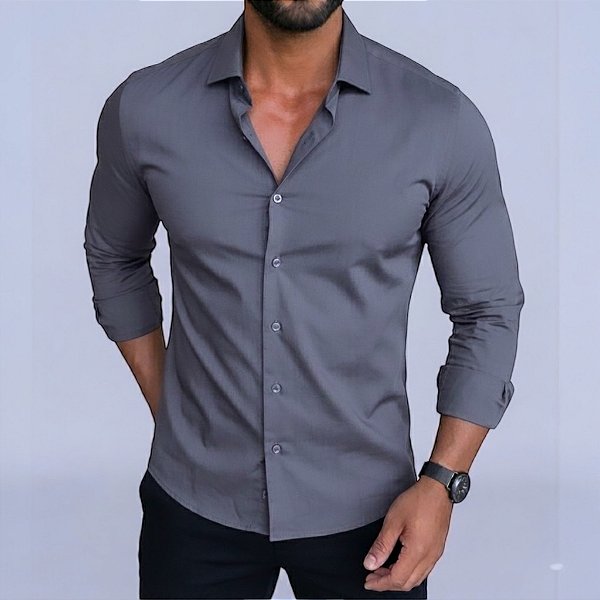 Camisa Slim Fit Tecnologica Chumbo Manga Longa Modal