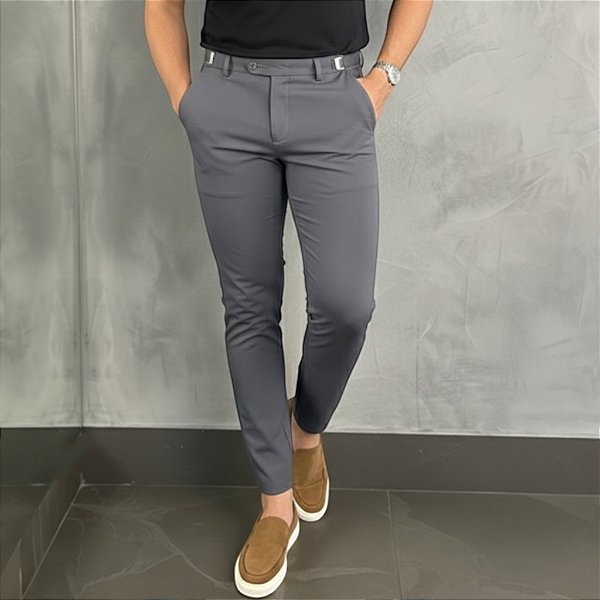 Calça Alfaiataria Atenas Slim Chumbo Com Regulagem Lateral