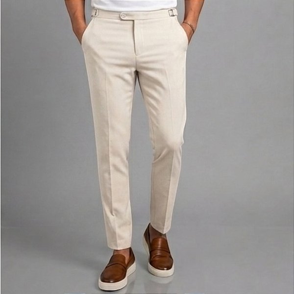 Calça Alfaiataria Slim Viena Areia Com Regulagem Lateral