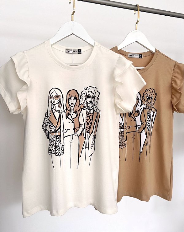 T-SHIRT SUZI COM BABADOS OFF WHITE