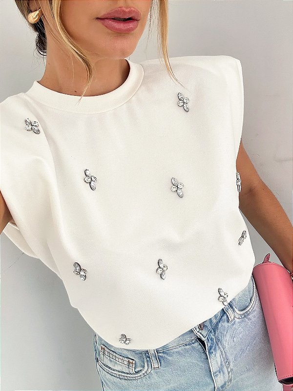 BLUSA MONIQUE COM PEDRARIAS OFF WHITE