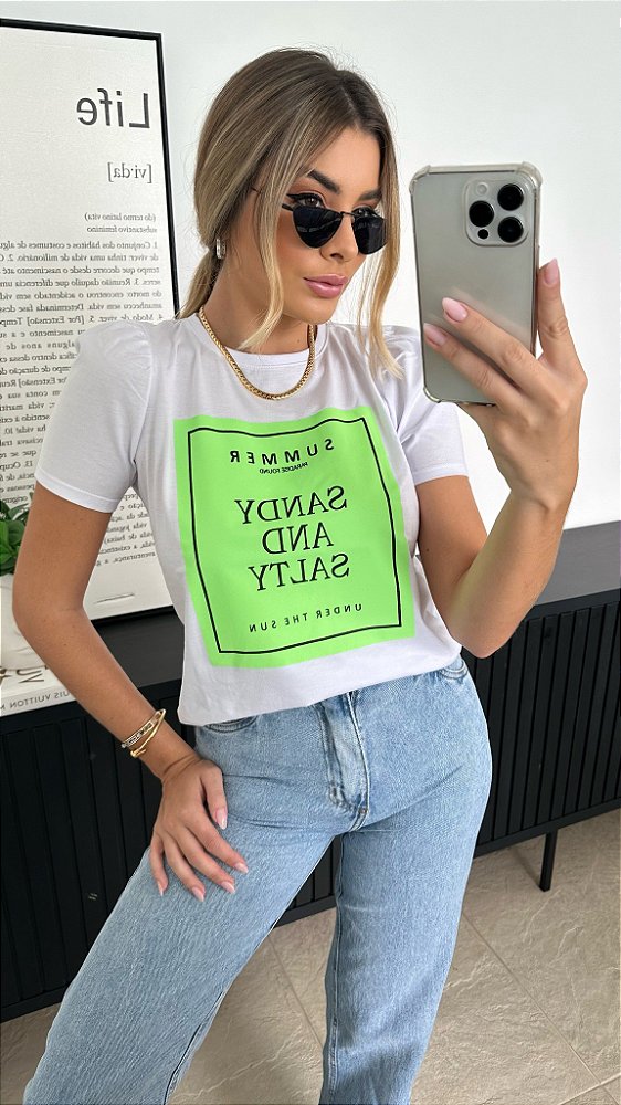 T-SHIRT MIRELLA ESTAMPA VERDE NEON