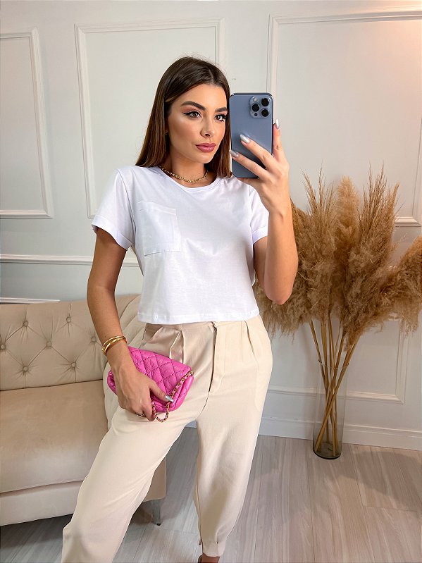 CROPPED VIRGINIA COM BOLSO FRONTAL BRANCO