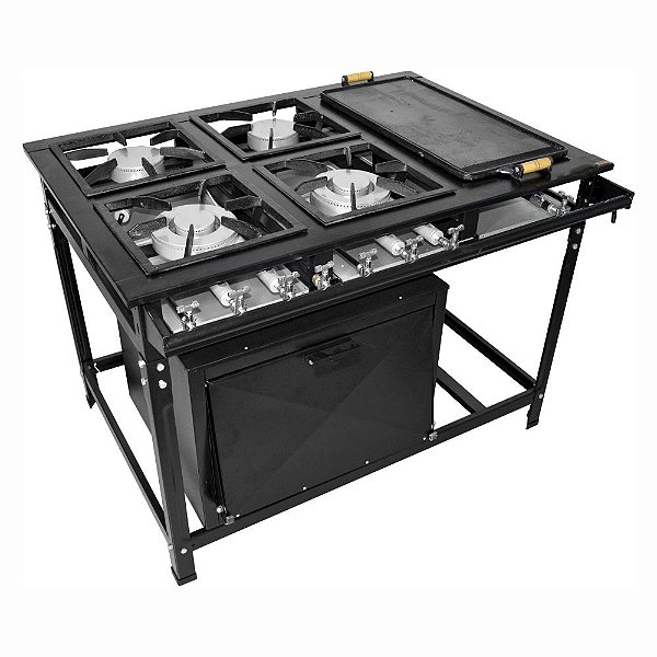 Fogão Industrial Classic 30x30 Perfil 7 4 Bocas Baixa Pressão 2 Duplo 2 Simples c/ Chapa e Forno